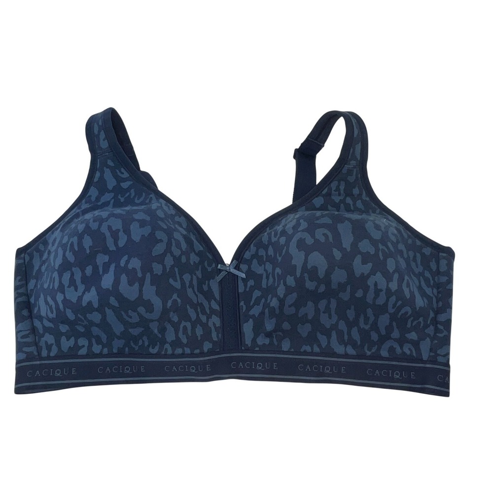Cacique Womens 40DD Wireless Bra Blue Animal Print Full Coverage Comfort Support